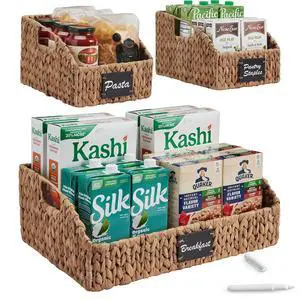 Water Hyacinth Pantry Storage Baskets, Wicker Baskets w/Built-in Handles, Handwoven Shelf Baskets for Organizing, Pantry Organizers and Storage, 3-Pack - Chestnut Water Hyacinth Pantry Storage Baskets, Wicker Baskets w/Built-in Handles, Handwoven Shelf Baskets for Organizing, Pantry Organizers and Storage, 3-Pack - Chestnut