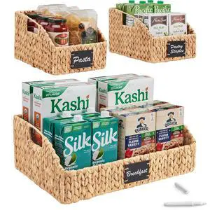 Water Hyacinth Pantry Storage Baskets, Wicker Baskets w/Built-in Handles, Handwoven Shelf Baskets for Organizing, Pantry Organizers and Storage, 3-Pack - Natural Water Hyacinth Pantry Storage Baskets, Wicker Baskets w/Built-in Handles, Handwoven Shelf Baskets for Organizing, Pantry Organizers and Storage, 3-Pack - Natural