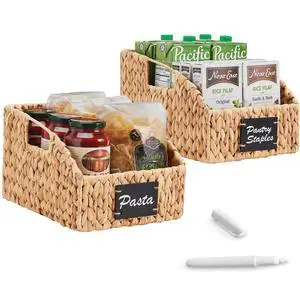 Pantry Baskets for Organizing, Wicker Basket w/Built-in Handles, Handwoven Wicker Storage Baskets for Shelves, Water Hyacinth, 2-Pack - Natural Pantry Baskets for Organizing, Wicker Basket w/Built-in Handles, Handwoven Wicker Storage Baskets for Shelves, Water Hyacinth, 2-Pack - Natural