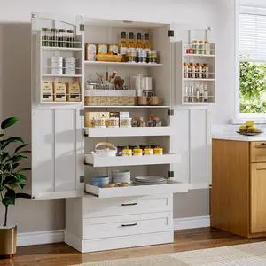 71" Tall Kitchen Pantry Cabinet with 5 Spacious Drawers, Farmhouse Pantry Cabinet Storage with Adjustable Shelves & 2 Door Shelves, Freestanding Cupboard for Kitchen, Dining/Living Room 71" Tall Kitchen Pantry Cabinet with 5 Spacious Drawers, Farmhouse Pantry Cabinet Storage with Adjustable Shelves & 2 Door Shelves, Freestanding Cupboard for Kitchen, Dining/Living Room
