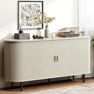 Buffet Cabinet Storage Fluted Buffet Sideboard(63"/Natural White) Buffet Cabinet Storage Fluted Buffet Sideboard(63"/Natural White)