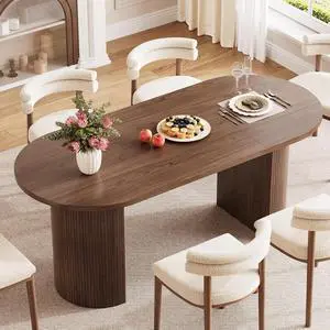 70.8" Oval Dining Table for 4-6 with Curved Base, Walnut 70.8" Oval Dining Table for 4-6 with Curved Base, Walnut