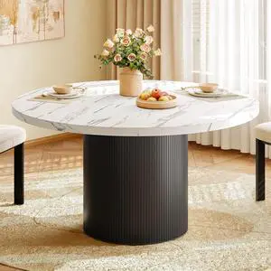 47 Inch Round Dining Table for 4-6, Fluted Kitchen Table 47 Inch Round Dining Table for 4-6, Fluted Kitchen Table