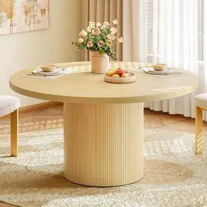 47 Inch Round Dining Table for 4-6, Fluted Kitchen Table 47 Inch Round Dining Table for 4-6, Fluted Kitchen Table