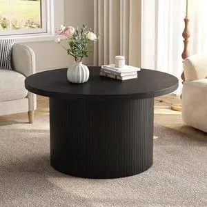 31.5 Inch Fluted Round Coffee Table Tambour Design Black 31.5 Inch Fluted Round Coffee Table Tambour Design Black