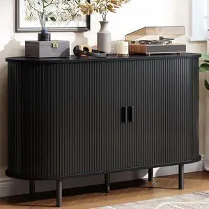 Buffet Cabinet with Storage, Fluted Buffet Sideboard (48"/Black) Buffet Cabinet with Storage, Fluted Buffet Sideboard (48"/Black)