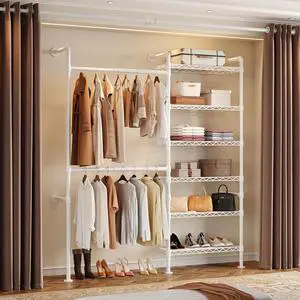 2-Bay Wall-Mounted Closet System, Expandable Industrial Pipe Clothing Rack 2-Bay Wall-Mounted Closet System, Expandable Industrial Pipe Clothing Rack