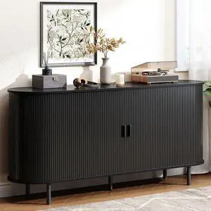 Buffet Cabinet with Storage, Fluted Buffet Sideboard (63"/Black) Buffet Cabinet with Storage, Fluted Buffet Sideboard (63"/Black)