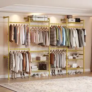 4-Bay Wall-Mounted Closet System, Expandable Industrial Pipe Clothing Racks 4-Bay Wall-Mounted Closet System, Expandable Industrial Pipe Clothing Racks