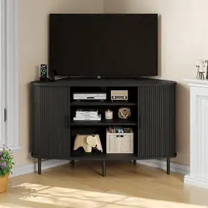 47 Inch Fluted Corner TV Stand for 55 Inch TVs, Black 47 Inch Fluted Corner TV Stand for 55 Inch TVs, Black