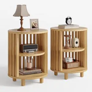 Round End Table Set fo 2,Wood Side Tables for Living Room,Oak Round End Table Set fo 2,Wood Side Tables for Living Room,Oak