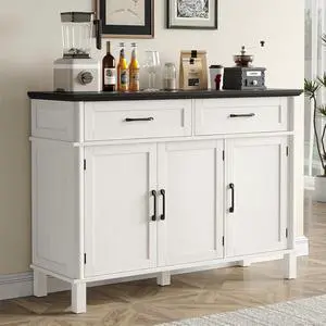 48 Inch Sideboard Buffet Cabinet with Storage, Off White&Black 48 Inch Sideboard Buffet Cabinet with Storage, Off White&Black