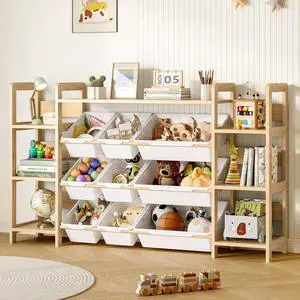 Large Toy Storage Organizer, Top Rack, 6 Side Shelves, 9 Bins Large Toy Storage Organizer, Top Rack, 6 Side Shelves, 9 Bins
