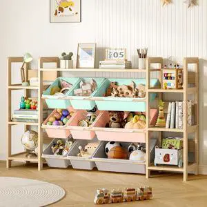 Large Toy Storage Organizer, Top Rack, 6 Shelves, 9 Colorful Bins Large Toy Storage Organizer, Top Rack, 6 Shelves, 9 Colorful Bins