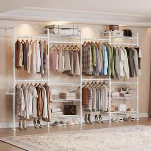 4-Bay Wall-Mounted Closet System, Expandable Industrial Pipe Clothing Racks 4-Bay Wall-Mounted Closet System, Expandable Industrial Pipe Clothing Racks