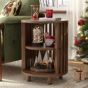 Round End Table, Wood Side Tables for Living Room,Walnut Round End Table, Wood Side Tables for Living Room,Walnut