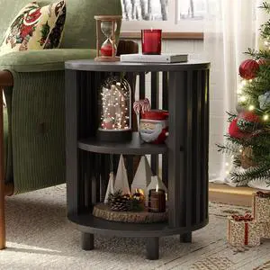 Round End Table, Wood Side Tables for Living Room,Black Round End Table, Wood Side Tables for Living Room,Black