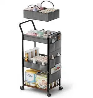 Diaper Caddy Organizer, Baby Cart with Basket and Side Pockets Diaper Caddy Organizer, Baby Cart with Basket and Side Pockets