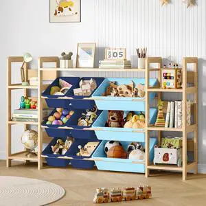 Large Toy Storage Organizer, Top Rack, 6 Shelves, 9 Blue Bins Large Toy Storage Organizer, Top Rack, 6 Shelves, 9 Blue Bins