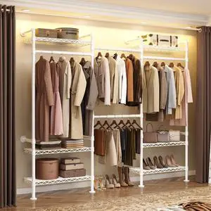 3-Bay Industrial Pipe Closet System, Wall Mounted Garment Racks, White 3-Bay Industrial Pipe Closet System, Wall Mounted Garment Racks, White