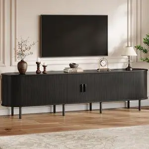 86.6" TV Stand with Storage & Outlets for TVs up to 95", Black 86.6" TV Stand with Storage & Outlets for TVs up to 95", Black