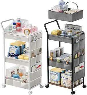 3-Tier Diaper Caddy Cart Organizer - Rolling Baby Cart with Drawer, Side Pockets and Basket, Multi-Function Utility Cart for Nursery, Bedroom, Bathroom, Mobile Diaper Organizer for Baby 3-Tier Diaper Caddy Cart Organizer - Rolling Baby Cart with Drawer, Side Pockets and Basket, Multi-Function Utility Cart for Nursery, Bedroom, Bathroom, Mobile Diaper Organizer for Baby