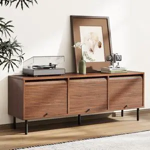 59 Inch TV Stand with Power Outlet for TVs up to 65 Inch, Entertainment Center with Storage, Mid-Century Modern TV Console, Adjustable Shelf & Sliding Doors, TV Stand for Living Room, Bedroom, Walnut 59 Inch TV Stand with Power Outlet for TVs up to 65 Inch, Entertainment Center with Storage, Mid-Century Modern TV Console, Adjustable Shelf & Sliding Doors, TV Stand for Living Room, Bedroom, Walnut