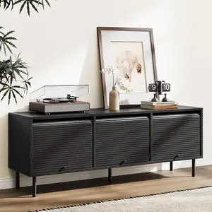 59 Inch TV Stand with Power Outlet for TVs up to 65 Inch, Entertainment Center with Storage, Mid-Century Modern TV Console, Adjustable Shelf & Sliding Doors, TV Stand for Living Room, Bedroom, Black 59 Inch TV Stand with Power Outlet for TVs up to 65 Inch, Entertainment Center with Storage, Mid-Century Modern TV Console, Adjustable Shelf & Sliding Doors, TV Stand for Living Room, Bedroom, Black