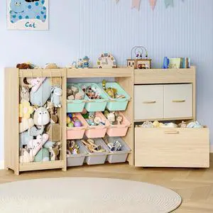 5-in-1 Toy Organizer, Plush Holder, 9 Multi-Color Bins, Toy Chest 5-in-1 Toy Organizer, Plush Holder, 9 Multi-Color Bins, Toy Chest