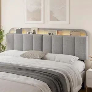 Headboard for King/California King Size Bed, Upholstered Bed HeadBoard with Storage, Linen Fabric Head Board with Vertical Channel Design, Height Adjustable, Easy to Assemble, Light Grey Headboard for King/California King Size Bed, Upholstered Bed HeadBoard with Storage, Linen Fabric Head Board with Vertical Channel Design, Height Adjustable, Easy to Assemble, Light Grey