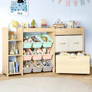 5-in-1 Toy Storage Organizer, 3-Tier Bookshelf, 9 Color Bins 5-in-1 Toy Storage Organizer, 3-Tier Bookshelf, 9 Color Bins