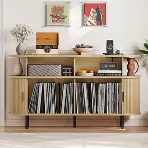 Mid Century Modern Record Player Cabinet with Vinyl Storage (Oak) Mid Century Modern Record Player Cabinet with Vinyl Storage (Oak)