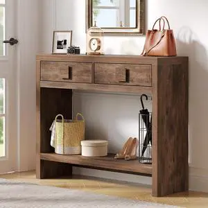 40" Entryway Table, Console Table with 2 Storage Drawers, Brown 40" Entryway Table, Console Table with 2 Storage Drawers, Brown