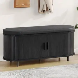 43" Fluted Storage Bench, Entryway Shoe Bench with Storege Black 43" Fluted Storage Bench, Entryway Shoe Bench with Storege Black