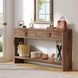 55" Entryway Table, Console Table with 2 Storage Drawers, Brown 55" Entryway Table, Console Table with 2 Storage Drawers, Brown
