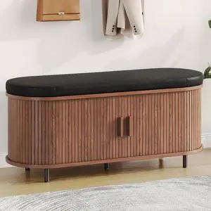 43" Fluted Storage Bench, Entryway Shoe Bench with Storege Walnut 43" Fluted Storage Bench, Entryway Shoe Bench with Storege Walnut