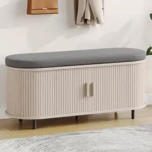 43" Fluted Storage Bench, Entryway Shoe Bench with Storege White 43" Fluted Storage Bench, Entryway Shoe Bench with Storege White