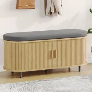 43" Fluted Storage Bench, Entryway Shoe Bench with Storege Oak 43" Fluted Storage Bench, Entryway Shoe Bench with Storege Oak