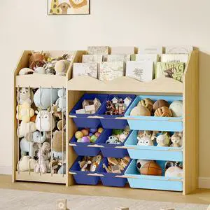 Kids Toy Organizer, Scalloped Shelf, Plush Holder, 12 Blue Bins Kids Toy Organizer, Scalloped Shelf, Plush Holder, 12 Blue Bins