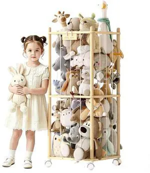 Stuffed Animal Storage Zoo with Wheels,Montessori-Inspired Solid Pine Wood Plush Toy Organizer,Stuffed Animal Holder with Thick Elastic Cords for Kids Room,Nursery and Bedroom,Small Stuffed Animal Storage Zoo with Wheels,Montessori-Inspired Solid Pine Wood Plush Toy Organizer,Stuffed Animal Holder with Thick Elastic Cords for Kids Room,Nursery and Bedroom,Small