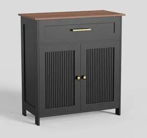 Fluted Buffet Cabinet with Drawer (Walnut + Black) Fluted Buffet Cabinet with Drawer (Walnut + Black)