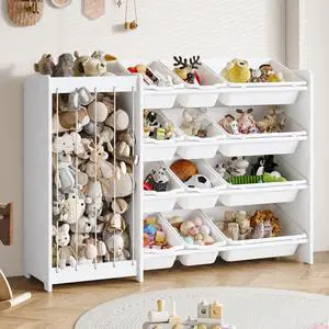 White Stuffed Animal Storage and Toy Organizer with 12 White Bins, 2-in-1 Kids Toy Storage Organizer, Plush Animal Zoo and Toy Bin Organizer for Playroom, Bedroom, Nursery White Stuffed Animal Storage and Toy Organizer with 12 White Bins, 2-in-1 Kids Toy Storage Organizer, Plush Animal Zoo and Toy Bin Organizer for Playroom, Bedroom, Nursery