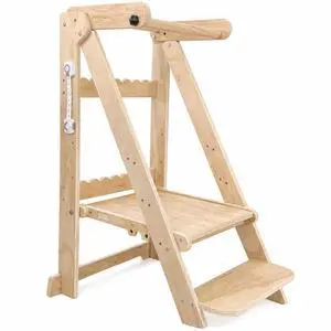 Foldable Toddler Tower, 3-Level Adjustable Toddler Kitchen Stool with Safety Rails & Back Pad, Wooden Learning Tower Kitchen Helper Step Stool for Toddlers 18 Months to 6 Years Foldable Toddler Tower, 3-Level Adjustable Toddler Kitchen Stool with Safety Rails & Back Pad, Wooden Learning Tower Kitchen Helper Step Stool for Toddlers 18 Months to 6 Years