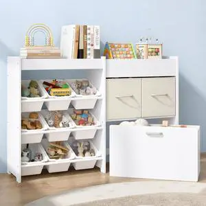 Toy Storage Organizer, 9 Bins, 2 Drawers, Toy Chest, White Bins Toy Storage Organizer, 9 Bins, 2 Drawers, Toy Chest, White Bins