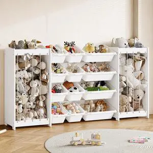 Extra Large White Stuffed Animal Storage and Toy Organizer with 12 White Bins, Wide 2-in-1 Kids Toy Storage Organizer, Double Plush Animal Zoo for Playroom, Bedroom, Multi-Kids Room Extra Large White Stuffed Animal Storage and Toy Organizer with 12 White Bins, Wide 2-in-1 Kids Toy Storage Organizer, Double Plush Animal Zoo for Playroom, Bedroom, Multi-Kids Room