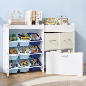 Toy Storage Organizer, 9 Bins, 2 Drawers, Toy Chest, Blue Bins Toy Storage Organizer, 9 Bins, 2 Drawers, Toy Chest, Blue Bins