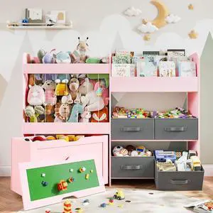51.1" W Toy Storage Organizer with Stuffed Animal Storage, Wooden 51.1" W Toy Storage Organizer with Stuffed Animal Storage, Wooden