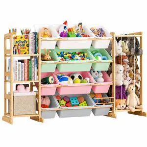 3-in-1 Toy Organizer, Bookshelf, Plush Holder, 12 Color Bins 3-in-1 Toy Organizer, Bookshelf, Plush Holder, 12 Color Bins