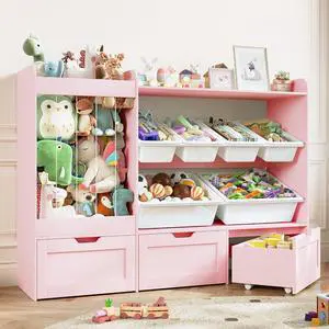 VontinT 50.6" W Wooden Toy Organizer with Stuffed Storage & Bins & Drawers VontinT 50.6" W Wooden Toy Organizer with Stuffed Storage & Bins & Drawers