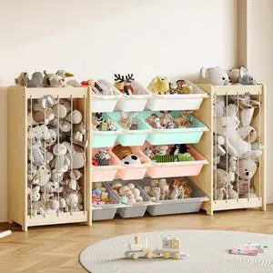 Large Toy Storage Organizer, Wooden Stuffed Animal Storage & 12-Bins Toy Organizer, Double-Sided Plush Toy Holder Featuring Thicker Ropes, Space Save Playroom Bedroom Nursery Storage, Multi Large Toy Storage Organizer, Wooden Stuffed Animal Storage & 12-Bins Toy Organizer, Double-Sided Plush Toy Holder Featuring Thicker Ropes, Space Save Playroom Bedroom Nursery Storage, Multi